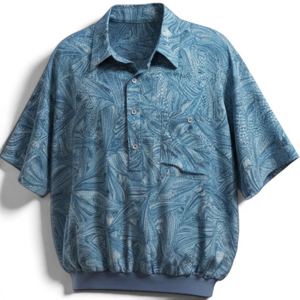 VTG Alan Stuart Polo Shirt Mens Large Blue Shiney Marbled Snake Print Banded Mob